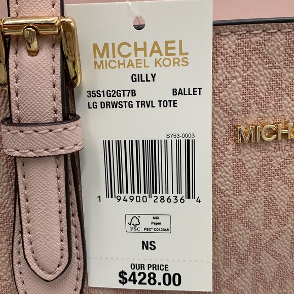 MICHAEL KORS GILLY LARGE DRAWSTRING TRAVEL TOTE BALLET SIGNATURE COLOR - Picture 13 of 14
